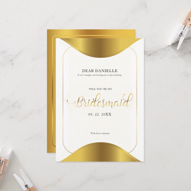 Bridesmaid Modern gold typography gold border Invi Invitation (Front/Back In Situ)
