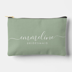 Bridesmaid Modern Minimal Script Sage Accessory Pouch