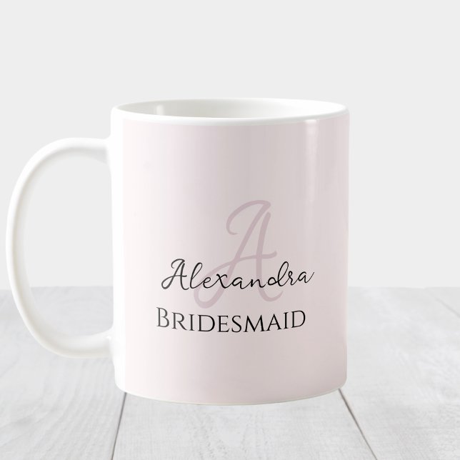 Bridesmaid Modern Minimalist Monogram Blush Pink Coffee Mug (Creator Uploaded)