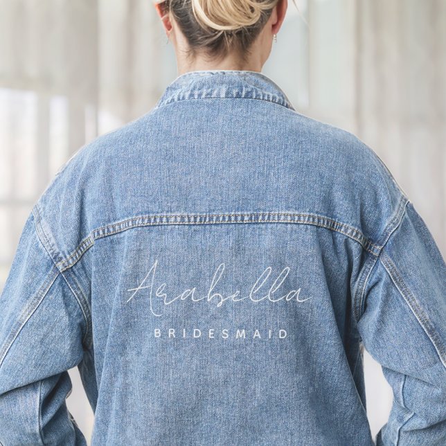 Bridesmaid | Modern Minimalist Script Bachelorette Denim Jacket (Creator Uploaded)