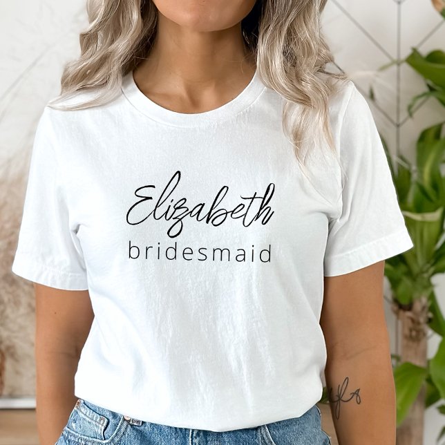 Bridesmaid Modern Minimalist Script Bachelorette T-Shirt (Creator Uploaded)