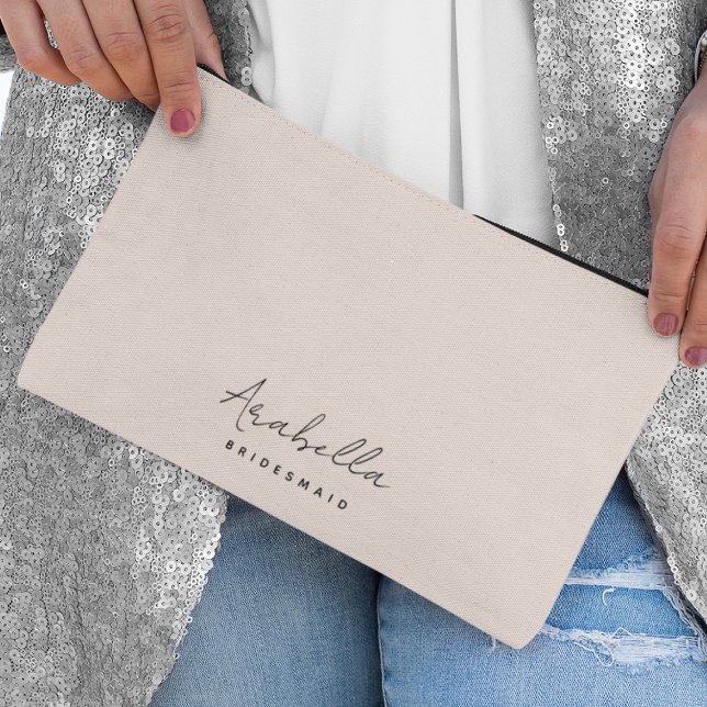 Bridesmaid | Modern Minimalist Script Blush Pink Accessory Pouch (Creator Uploaded)