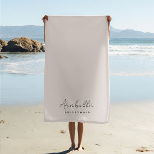 Bridesmaid   Modern Minimalist Script Blush Pink Beach Towel