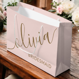 Bridesmaid Modern Minimalist Script Pink Gold Large Gift Bag