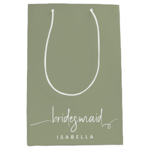 Bridesmaid Modern Minimalist Script Sage Green Medium Gift Bag