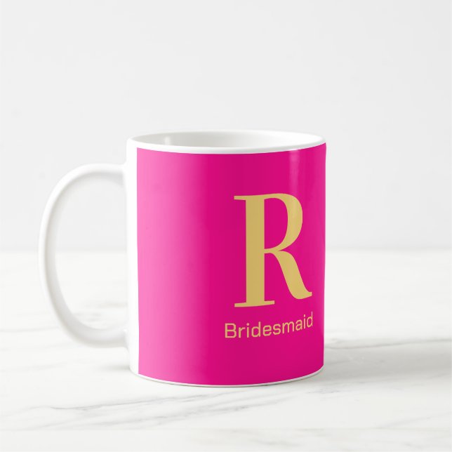 Bridesmaid Modern Monogram Hot Pink Coffee Mug (Left)