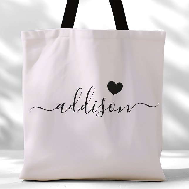 Bridesmaid Modern Script Heart Lavender Grey Tote Bag (Creator Uploaded)