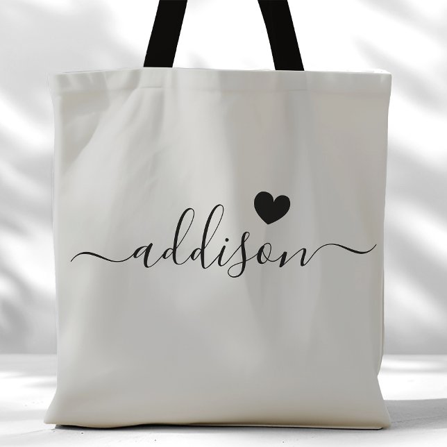 Bridesmaid Modern Script Heart Warm Grey Tote Bag (Creator Uploaded)