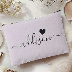 Bridesmaid Modern Script Lavender Grey Heart Accessory Pouch
