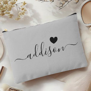Bridesmaid Modern Script Warm Grey Heart Accessory Pouch