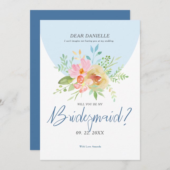 Bridesmaid Modern typography Delicate flowers Invitation (Front/Back)