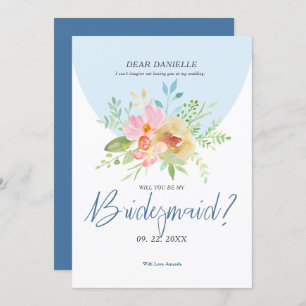 Bridesmaid Modern typography Delicate flowers Invitation