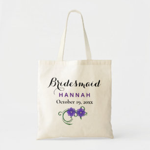 Bridesmaid Modern Typography Purple Floral Wedding Tote Bag