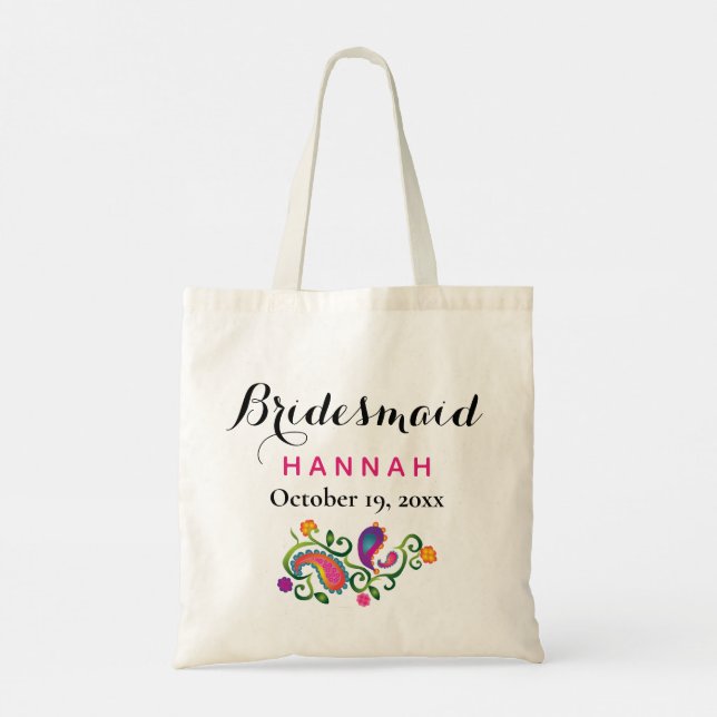 Bridesmaid Modern Typography Script Wedding Tote Bag (Back)