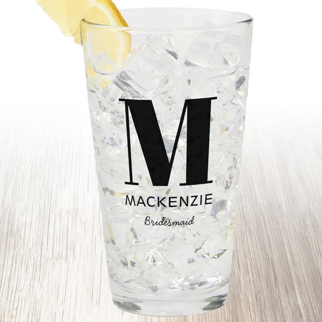 Bridesmaid Monogram Name Glass (Personalized monogram initial name bridesmaid glass tumbler)