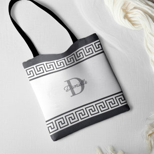 Bridesmaid Monogram Name Initial Greek Key  Tote Bag