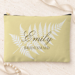 Bridesmaid Name Butter Yellow White Fern Large Accessory Pouch