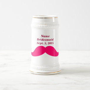 Bridesmaid Name Date Pink Moustache Beer Stein