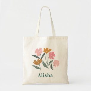 Bridesmaid Name Pink Floral Illustrated Botanical Tote Bag
