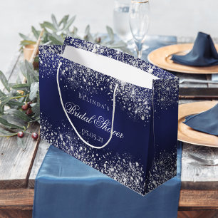 Bridesmaid navy blue silver name wedding large gift bag