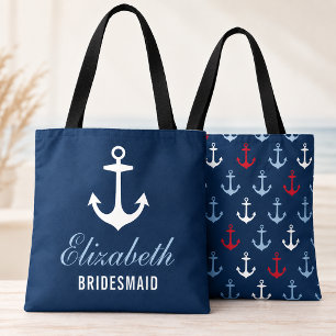 Bridesmaid Navy Nautical Anchor Custom Wedding Tote Bag