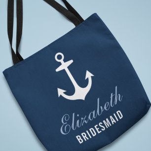 Bridesmaid Navy Nautical Anchor Custom Wedding Tote Bag