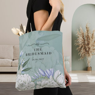 Bridesmaid Peony Sage Green & White Tote Bag