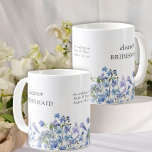 Bridesmaid Periwinkle Wildflower Elegant Floral Coffee Mug<br><div class="desc">Bridesmaid mug personalised with name and wedding details and decorated with watercolor wildflowers. Change the role to create a keepsake gift for all the ladies in your wedding party. This sweet floral design has delicate and feminine wild flowers in a romantic soft palette of lilac, periwinkle, pale purple, lavender and...</div>