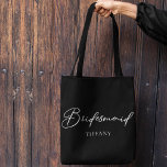 Bridesmaid Personalised Chic Minimalist Wedding Tote Bag<br><div class="desc">This chic,  simple bridesmaid black tote bag features your name underneath elegant white typography. Customise these elegant,  modern bridal party gifts for your wedding or bachelorette party.</div>