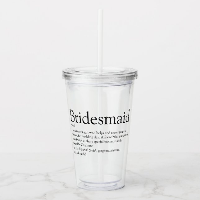 Bridesmaid Personalised Definition Favour Acrylic Tumbler (Front)