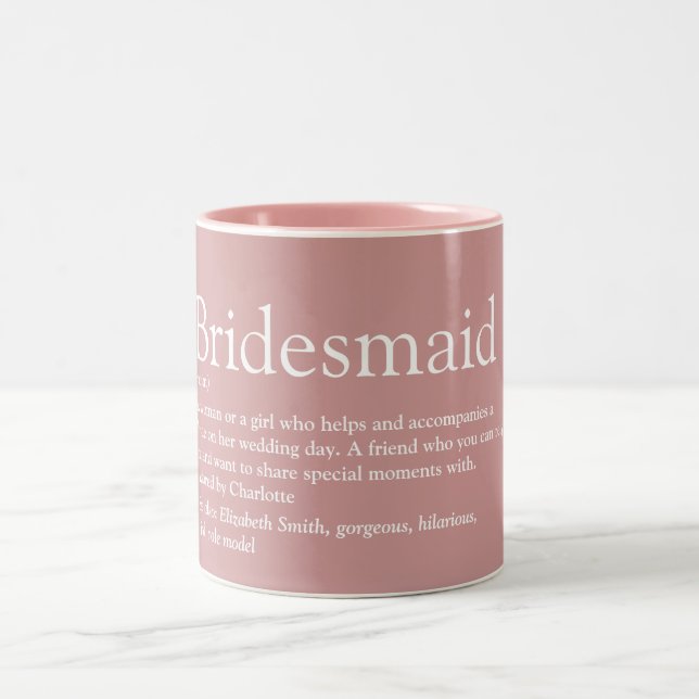 Bridesmaid Personalised Definition Favour Pink Two-Tone Coffee Mug (Center)