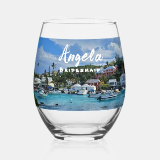Bridesmaid Personalised Island Life Stemless Wine Glass