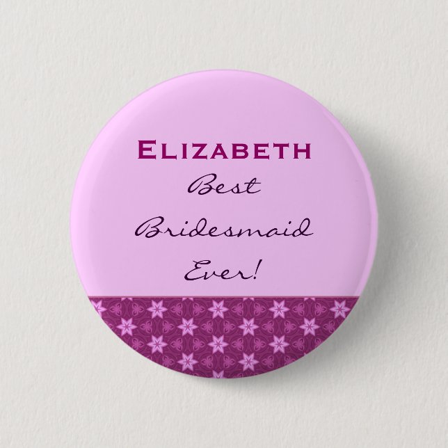 Bridesmaid Petite Pink Stars Custom Name 6 Cm Round Badge (Front)