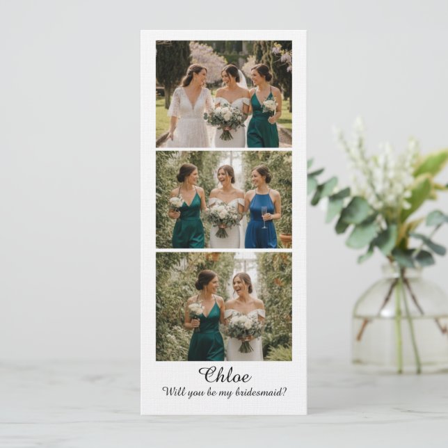 Bridesmaid Photo Strip 3 Pictures Proposal Card (Standing Front)