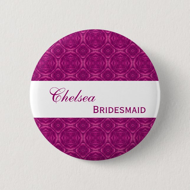 BRIDESMAID Pin Button Magenta Damask S306 (Front)