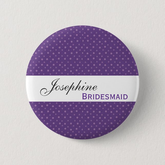 BRIDESMAID Pin Button Purple Polka Dots (Front)
