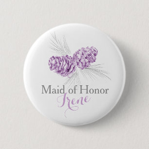 Bridesmaid pine cone purple wedding pin button