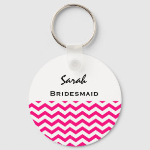 Bridesmaid Pink and White Chevrons V05 Key Ring