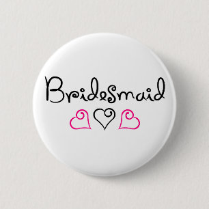 Bridesmaid Pink Black Hearts 6 Cm Round Badge