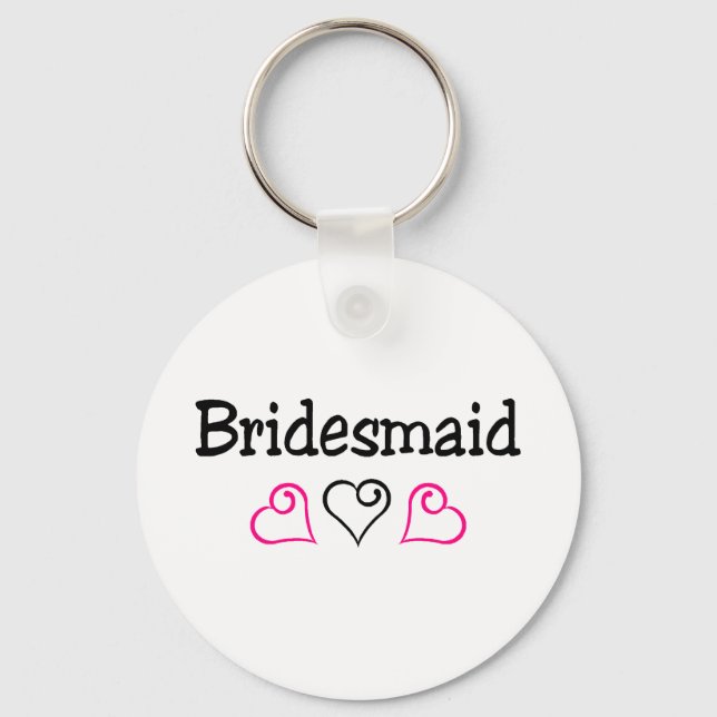 Bridesmaid Pink Black Hearts Key Ring (Front)