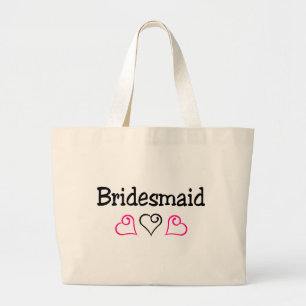 Bridesmaid Pink Black Hearts Large Tote Bag
