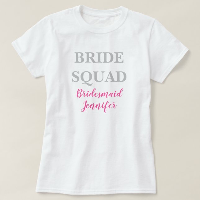 Bridesmaid Pink Custom Name Wedding Bachelorette T-Shirt (Design Front)