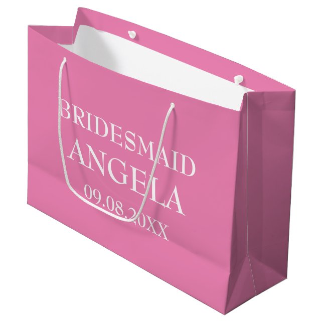 Bridesmaid Pink Elegant Custom Name Gifts Wedding  Large Gift Bag (Front Angled)
