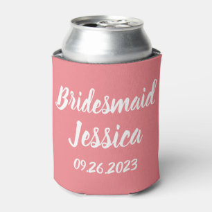 Bridesmaid Pink Elegant Script Gifts Weddings Can  Cooler