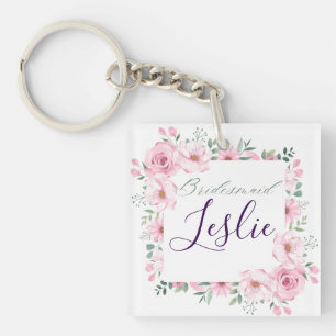 Bridesmaid Pink Floral Keychain