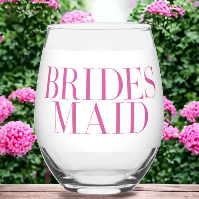 Bridesmaid Pink Modern Personalised  Stemless Wine Glass (Creator Uploaded)