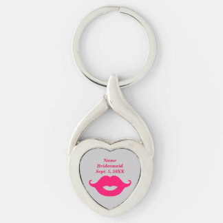 Bridesmaid Pink Moustache Twisted Heart Keychain