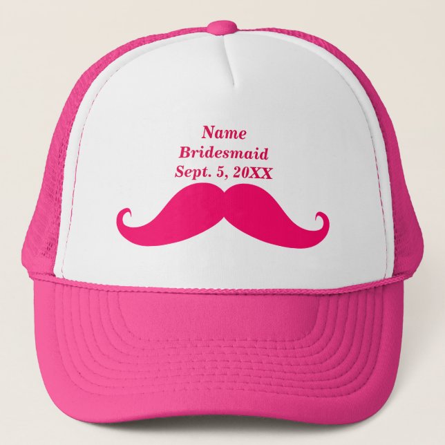 Bridesmaid Pink Mustache Trucker Hat (Front)