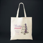 Bridesmaid Pink Purple Floral Wedding Cake Tote Bag<br><div class="desc">Canvas tote bag features an original marker illustration of a tiered wedding cake with purple and pink icing flowers and BRIDESMAID in a fun font. A unique bridal party gift!</div>