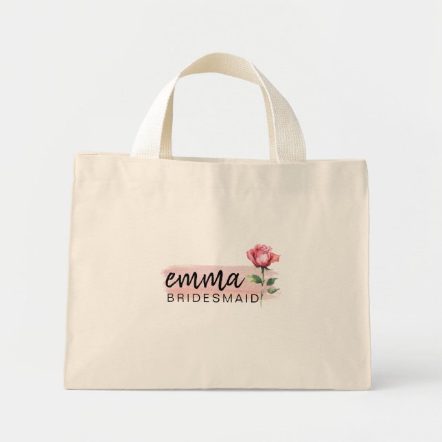 Bridesmaid Pink Rose Tote Bag – Customizable Gift (Front)
